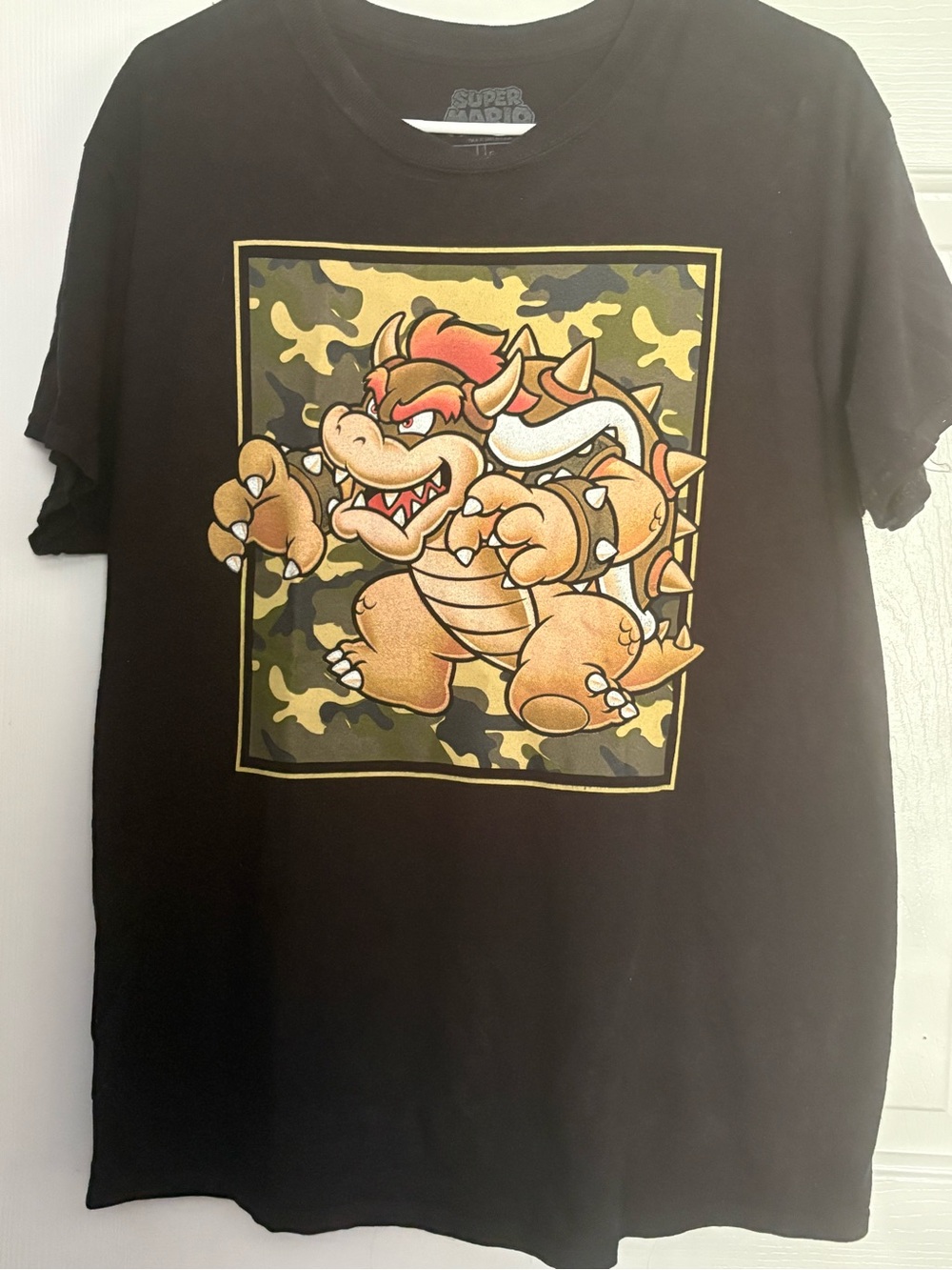 Nintendo Black Tee with Bowser Camo Graphic